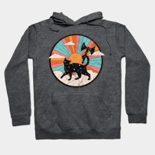 Distressed Starry Retro Rainbow Lesbian Labrys Cat T-Shirt Hoodie